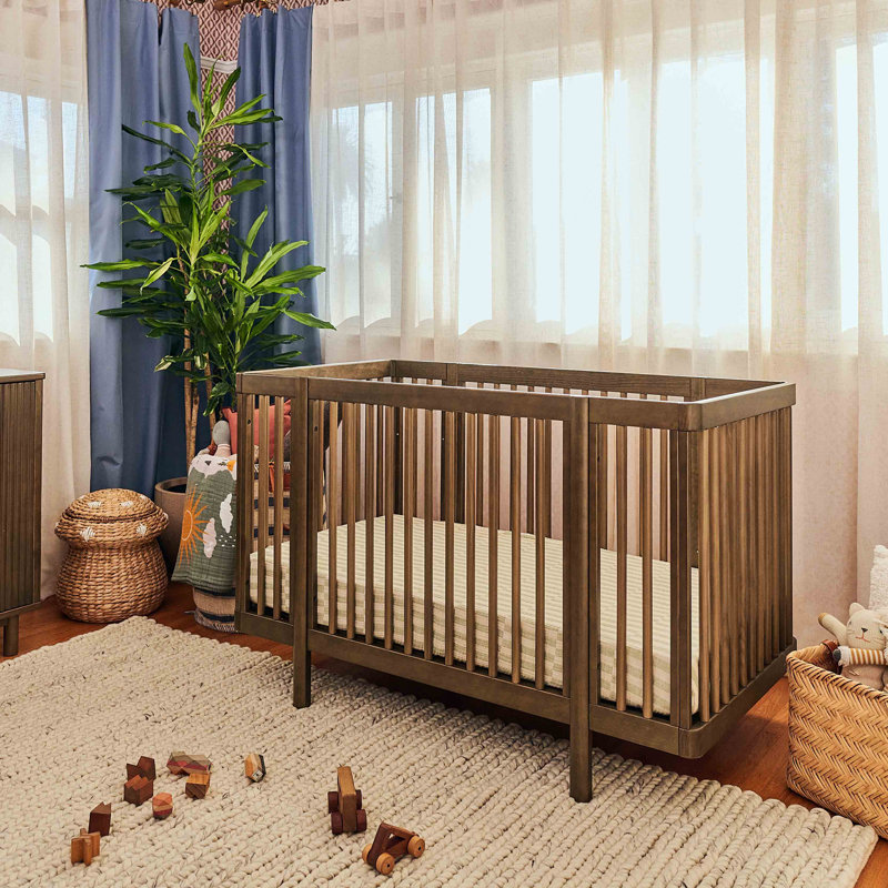 Natural Walnut 8-in-1 Convertible Crib with Rounded Spindles
