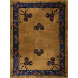 Antique Art Deco Room Size Wool Blue, Yellow / Gold / Orange Rug
