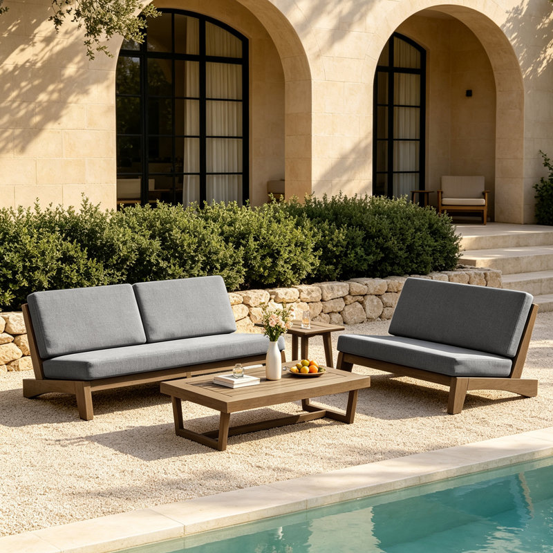Ensemble de conversation Polett, 4 Pcs: 2 Tables, Loveseat, Sofa, Gris, Brown