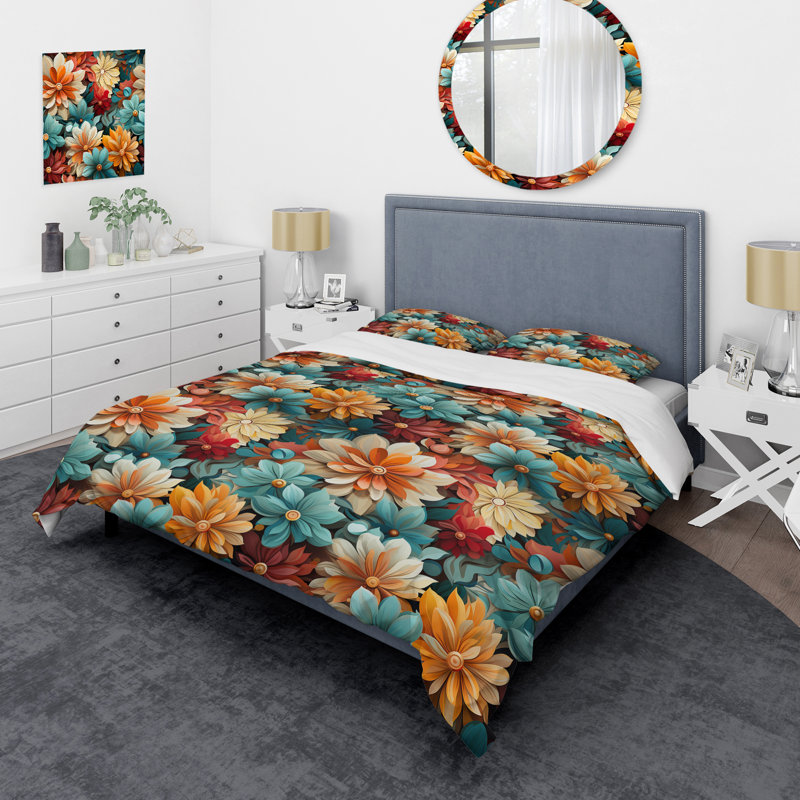 Ensemble de housse de couette Blue Popart Vivid Flower Garden, Housse de couette simple + 1 taie décorative stan