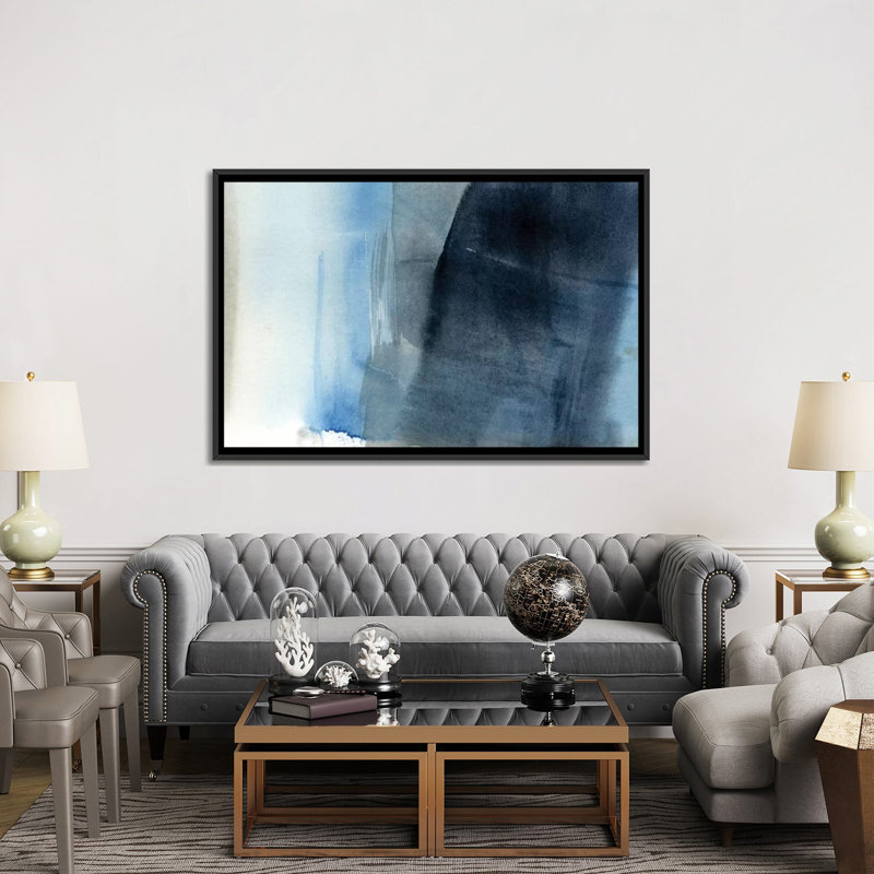«Blue on Gray II», reproduction sur toile, H 40 po x l 60 po x P 1,5 po, Toile avec cadre noir, Pas de tapis