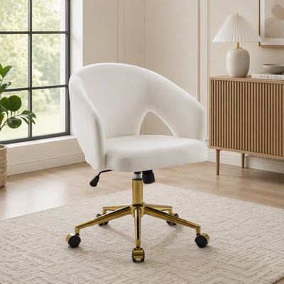 Fauteuil de bureau réglable, chambre à coucher à domicile, fauteuil pivotant ergonomique, siège à dossier, siège confortable, base dorée, blanc