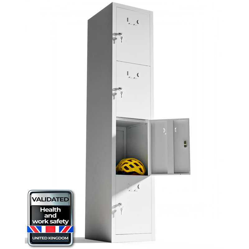 4-Door Metal Locker Cabinet, Lockable Storage Locker Metal Cabinet for Office, Gym, Garage & School, White