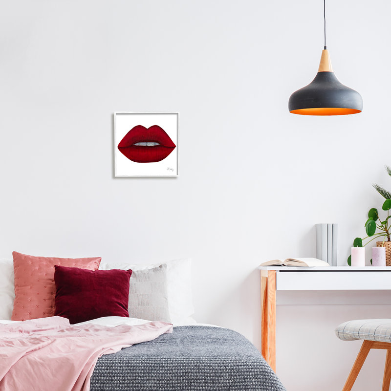 «Red Lips On White On Wood» par Alejandra Saiz, reproduction, H 12 po x l 12 po x P 1,5 po, Giclée encadrée blanc bord de mer