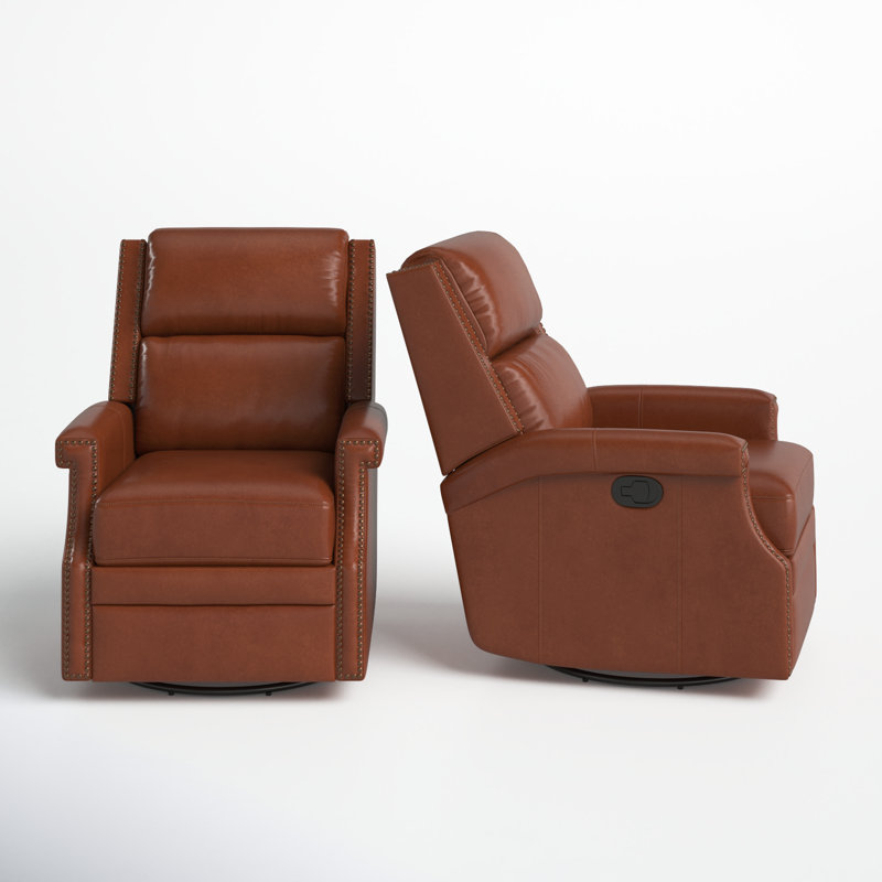 Fauteuil inclinable et pivotant en cuir véritable l 29,6 po Manning, Cuir fleur brun