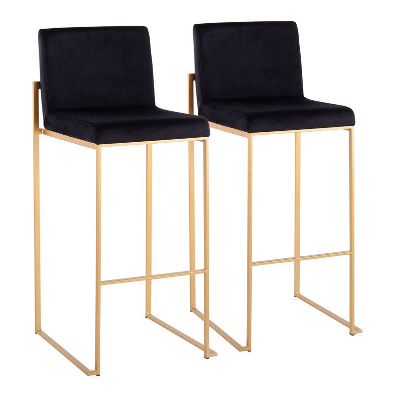 Tabouret de bar contemporain à dossier haut en acier doré et noir par - ensemble de 2, Noir