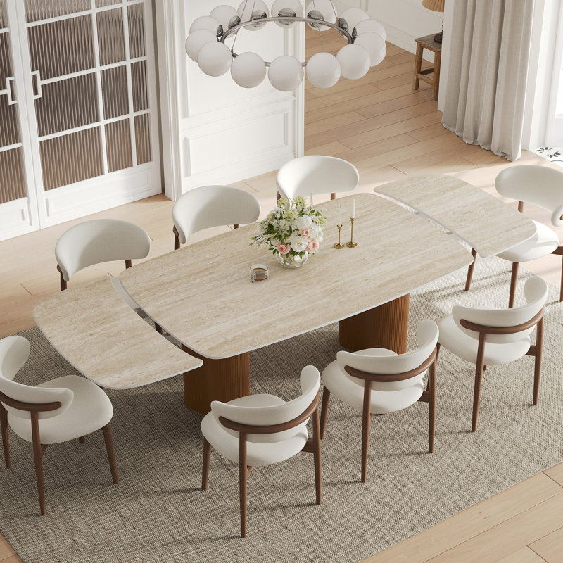 Table de salle à manger extensible en pierre frittée de 94,5 po, table de cuisine extensible à 8 places avec double colonne piédestal à colonne romaine cannelée
