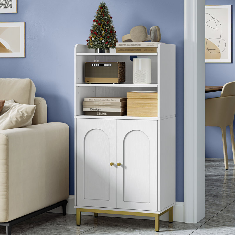 Bathroom Storage Cabinet, Slim Bathroom Floor Cabinet with 2 Door and Adjustable Shelf, Wooden Freestanding Storage Unit for Dining Kitchen Living Room, White 