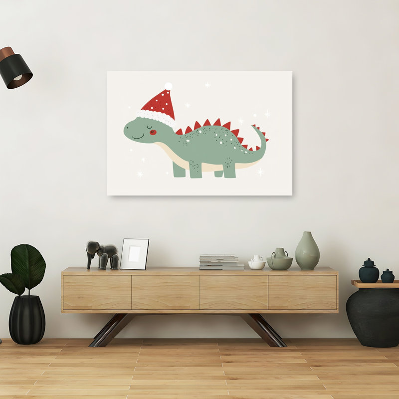 Cute Christmas Dinosaur Abstract Contemporary Animal Winter Wall Art Print 1 Piece Wrapped Canvas Wall Art