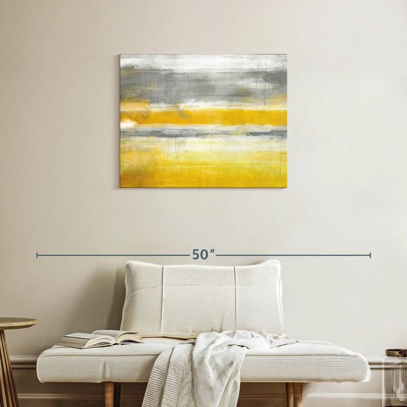 Impression abstraite sur toile jaune, H 30 po x l 24 po