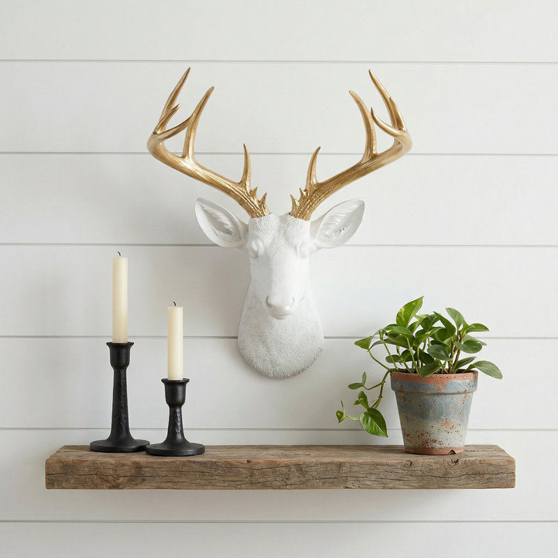 Large Deer Head Faux Taxidermy Wall Décor, Coral