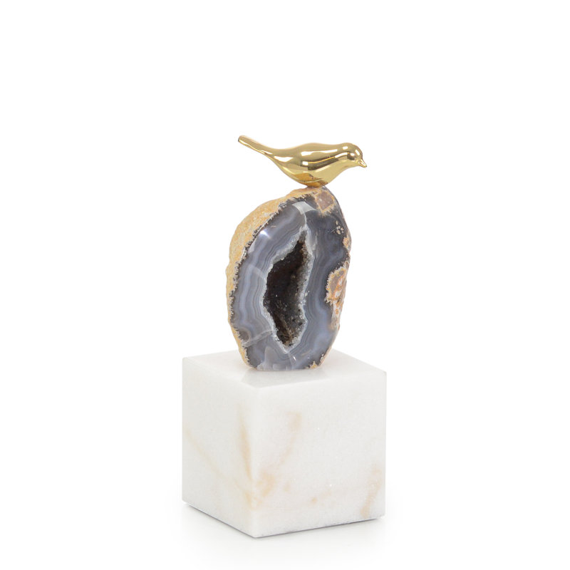 Agate Roost Sculpture On Marble Base, Small