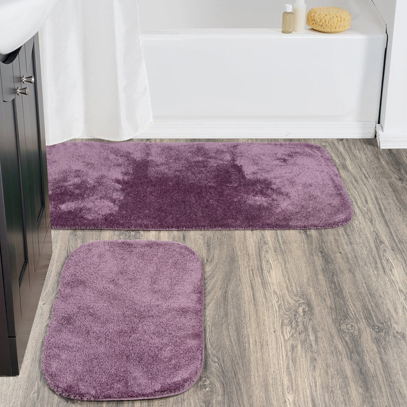 Mccluney Traditional Nylon 2 Piece Bath Rug Set with Non-Slip Backing, Purple