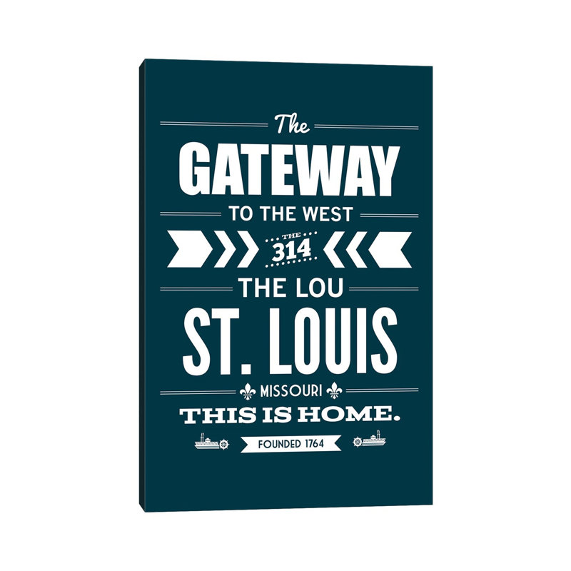 St. Louis - Typography Navy 1 Piece Wrapped Canvas Wall Art, 101.6 cm H x 66.04 cm W x 1.91 cm D