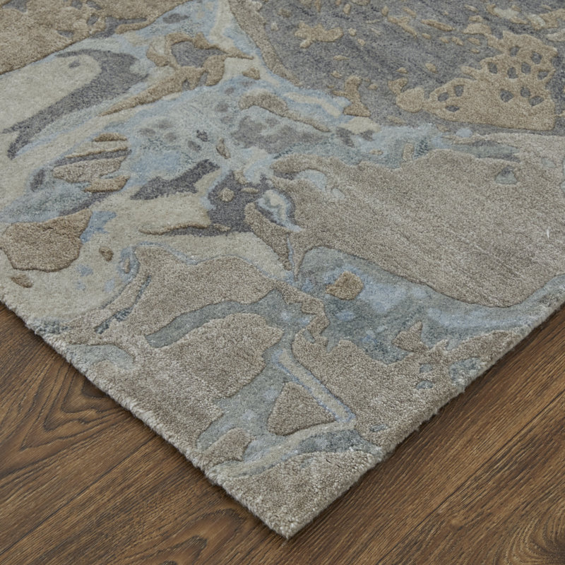 Zarah Modern Watercolor, Gray/Tan/Blue, 8' X 10' Area Rug, Rectangle 2' x 3'