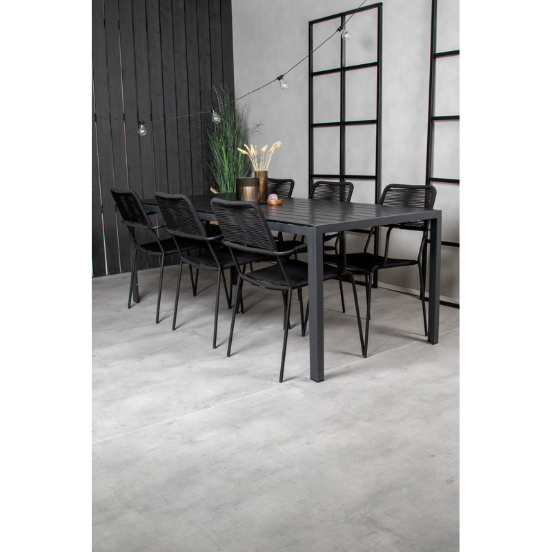 Nealy 6 - Person Patio Dining Set Rectangular Table, Black/Black