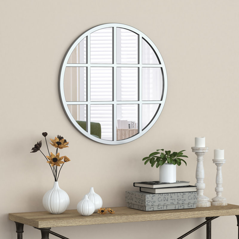 Metal Flat Wall Mirror with Hooks, Silver