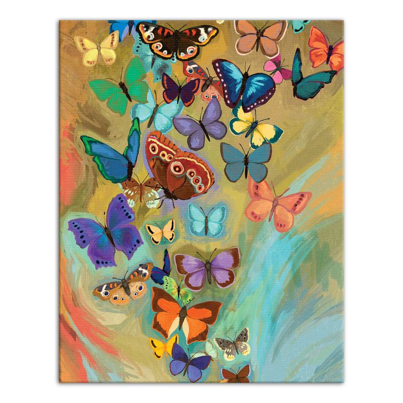Explosion de papillons sur toile, H 14 po x l 11 po x P 1,25 po