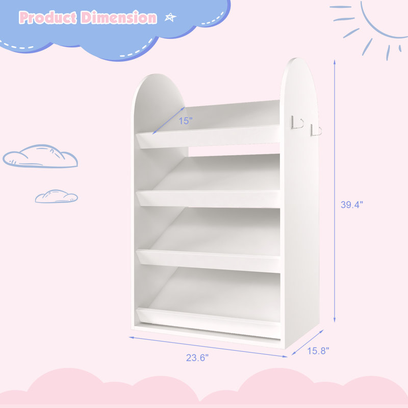 Arlease 4 Tier Kids Bookshelf and Book Storage, Organizer with Two Hooks