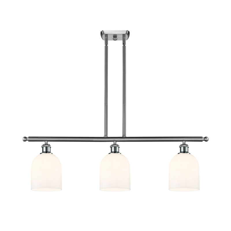 Luminaire suspendu pour îlot de cuisine 3 lumières Odaniel, Blanc lustré, Nickel satiné brossé