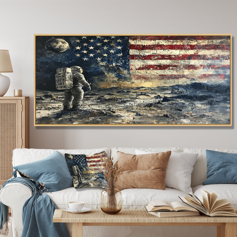 «Kyon Usa Moon Apollo 13 Mission I - Moon Large», art mural, H 28 po x l 60 po, Impression encadrée flottante, Crème, crème