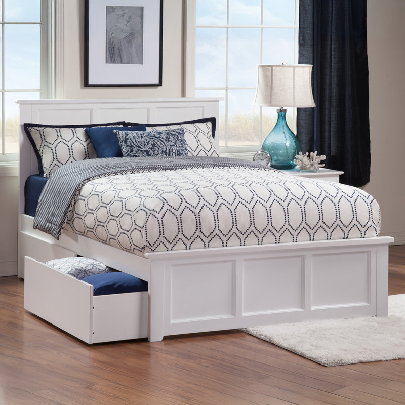 Lit plateforme avec rangement sous le lit Amear, Blanc, Double