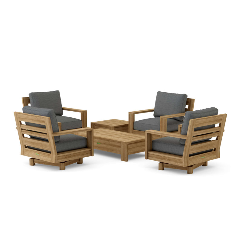 Ensemble de conversation d'extérieur en teck pour 4 personnes avec coussins Madera, Gris anthracite moulé