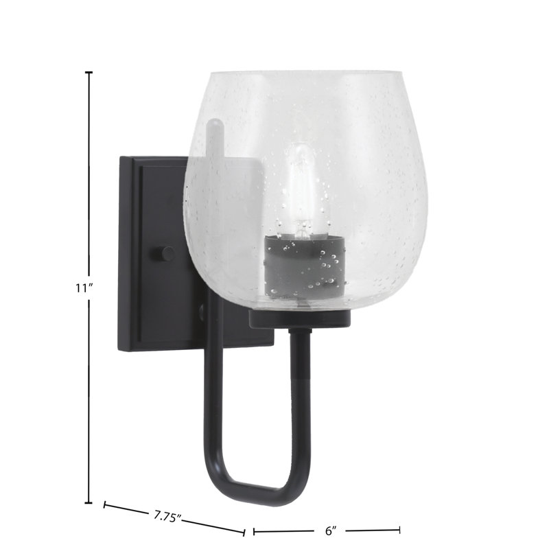 Applique murale 1 lumière Amarmula, finition noir mat, verre transparent de 6 po, Clair, Noir