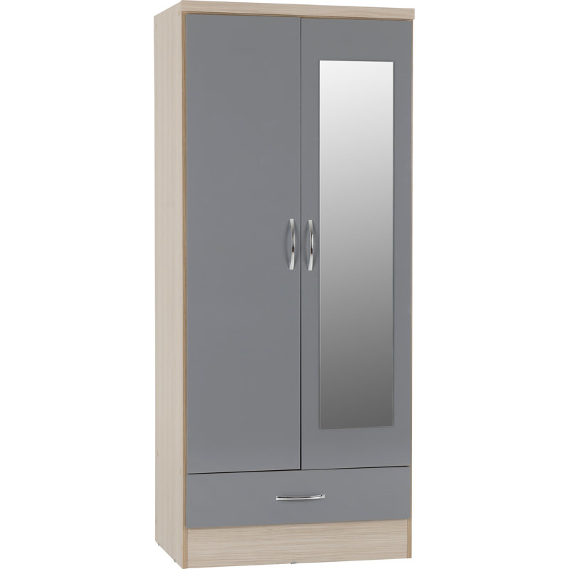 Cascio 2 Door Wardrobe, Grey Gloss/Light Oak Effect Veneer