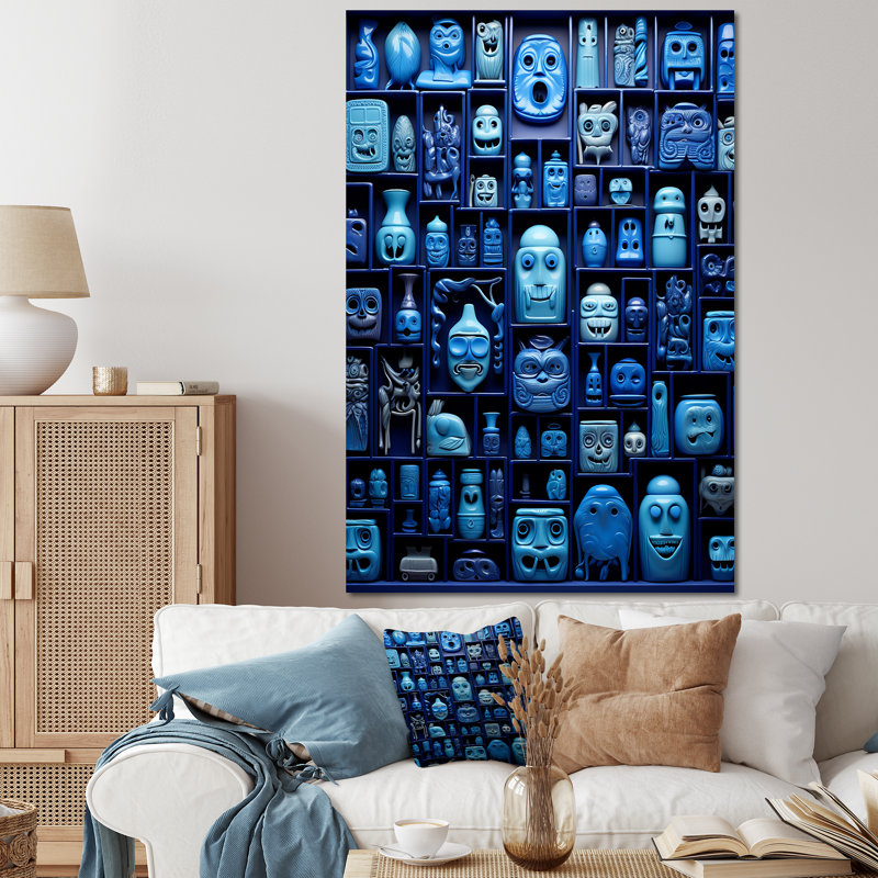 «Blue Mask Moroccan Tiles», art mural abstrait, Toile tendue, H 60 po x l 40 po x P 1,5 po
