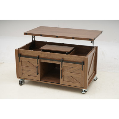 Table basse à plateau relevable avec roues verrouillables, tables basses de ferme avec grand rangement caché