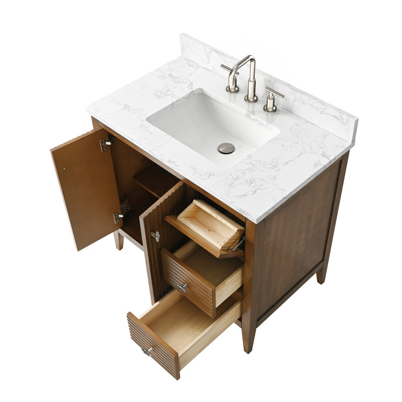 Ensemble de meuble-lavabo simple 36 po, Noyer linéaire, Nickel brossé