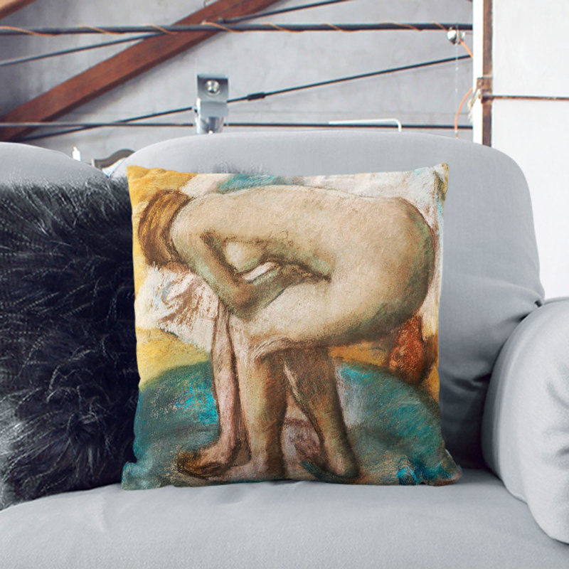 Nude Woman Bathing Square Throw Cushion, 55cm H x 55cm W x 20cm D, White