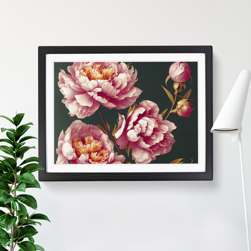 Pure Peony Flowers - Single Picture Frame Print, 46cm H x 64cm W x 2cm D, Black Framed
