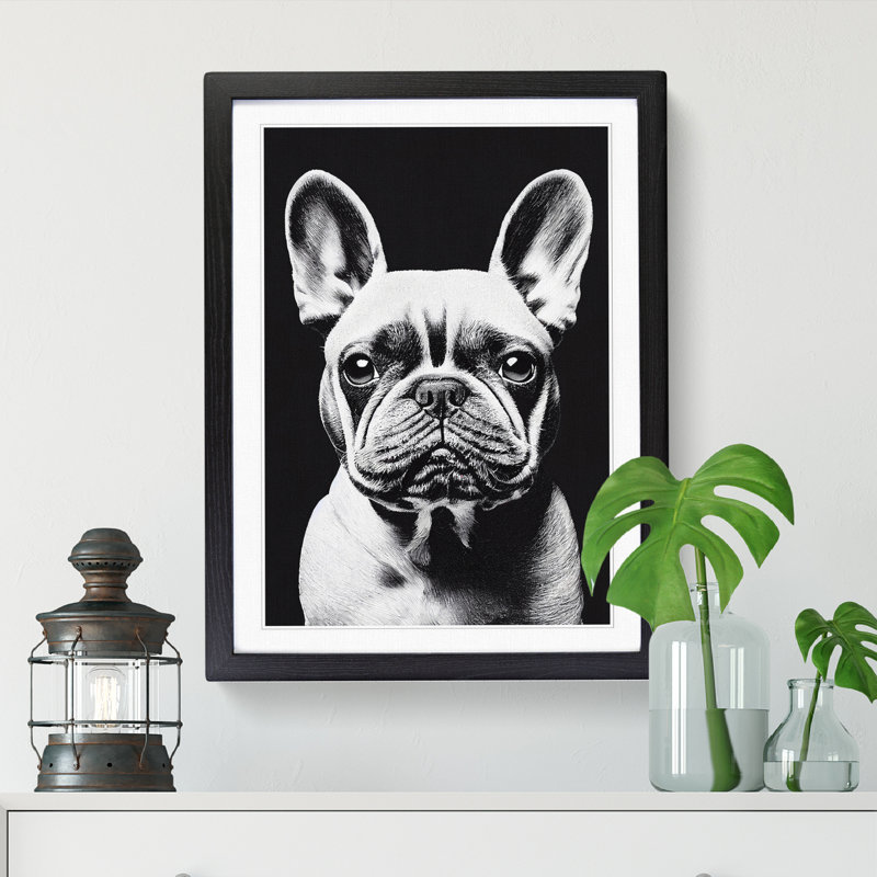 FRM-V0523-1048X French Bulldog Minimalism - Picture Frame Print, 64cm H x 46cm W, Black Framed
