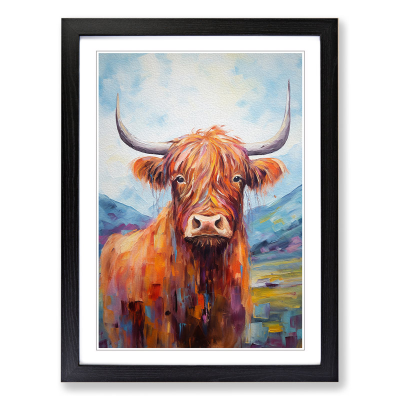 XYZ-FRM-V1223-3636 Highland Cow Impressionism - Single Picture Frame Print on Wood