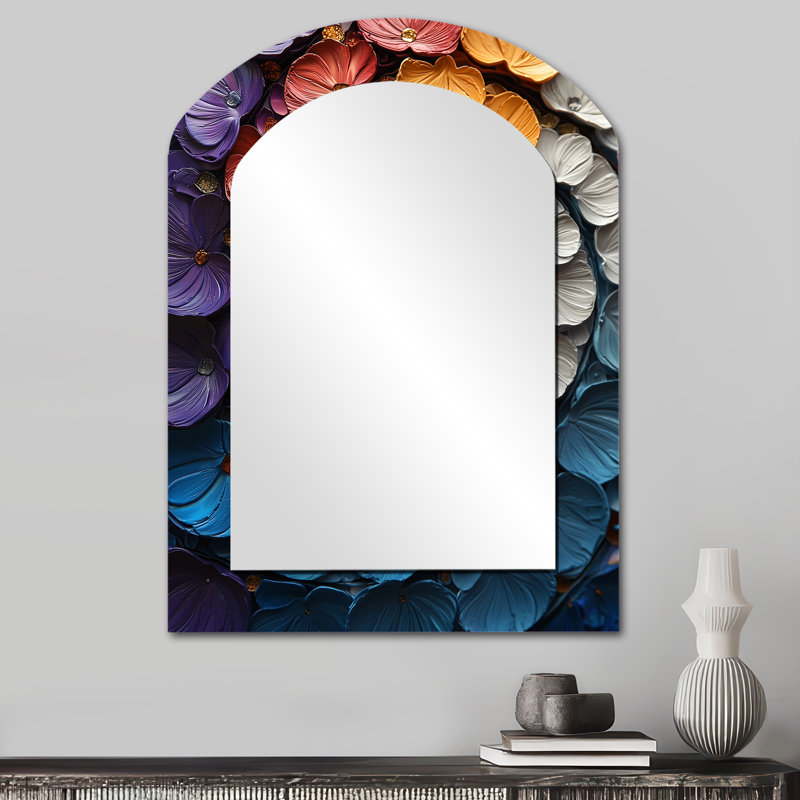 Purple And Blue Fractal Universe Spiral V - Abstract Spirals Asymmetrical Unique Mirror, Yellow Arch Large Wall Mirror, Printed Metal Art