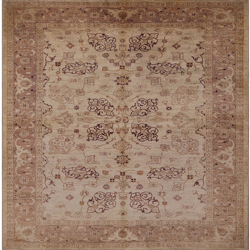Tapis oriental beige / brun clair Goriun, Carré 8 pi