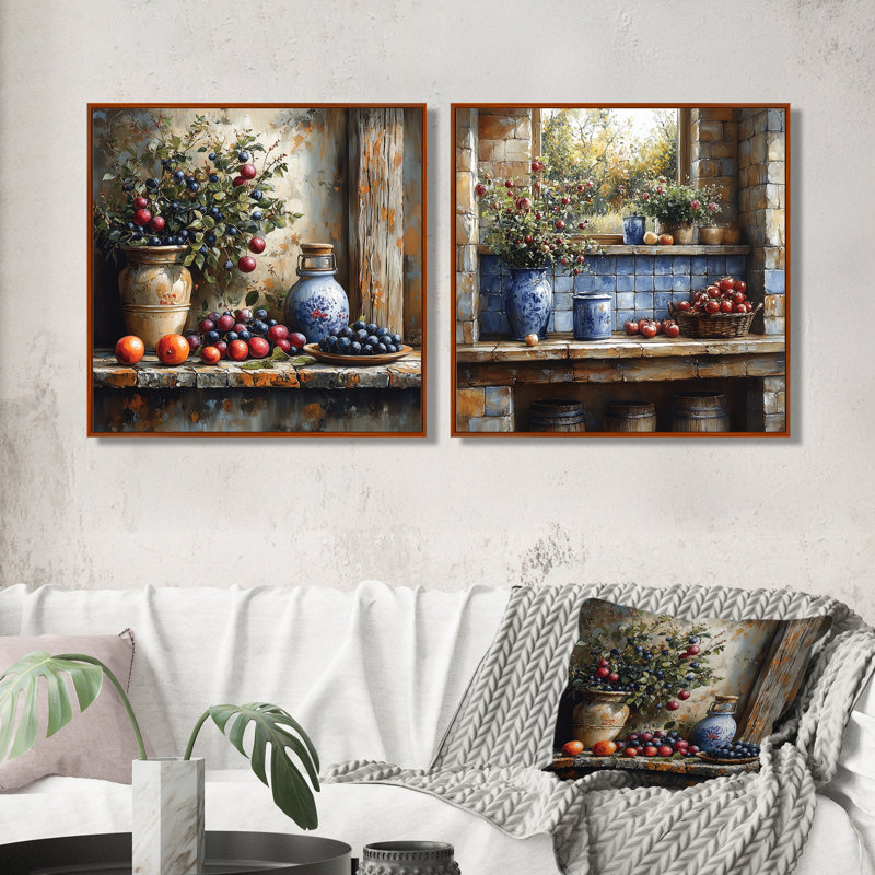 Farm Kitchen Earthy Delights I - Art mural de cuisine - Toile d'art murale traditionnelle 2 pièces, Brun, H 36 po x l 73 po