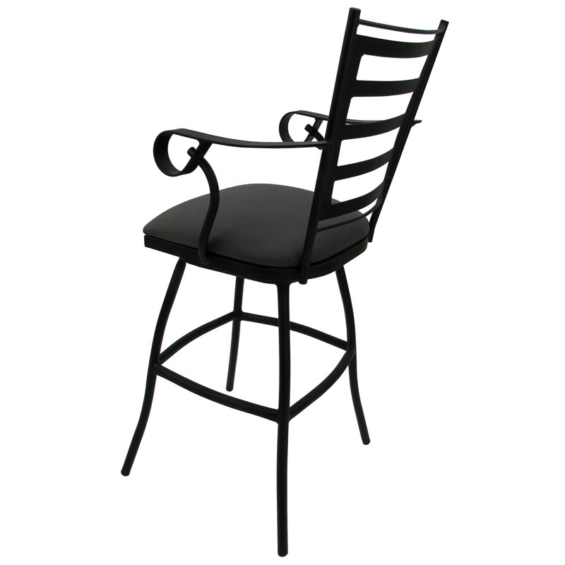 Tabouret de patio d'extérieur 35 po avec coussin Chazz, Lin gris foncé, Thermolaquage noir
