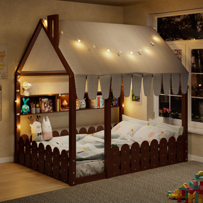 Space-saving Full Montessori Bed, Solid Wood, Rustic Charm