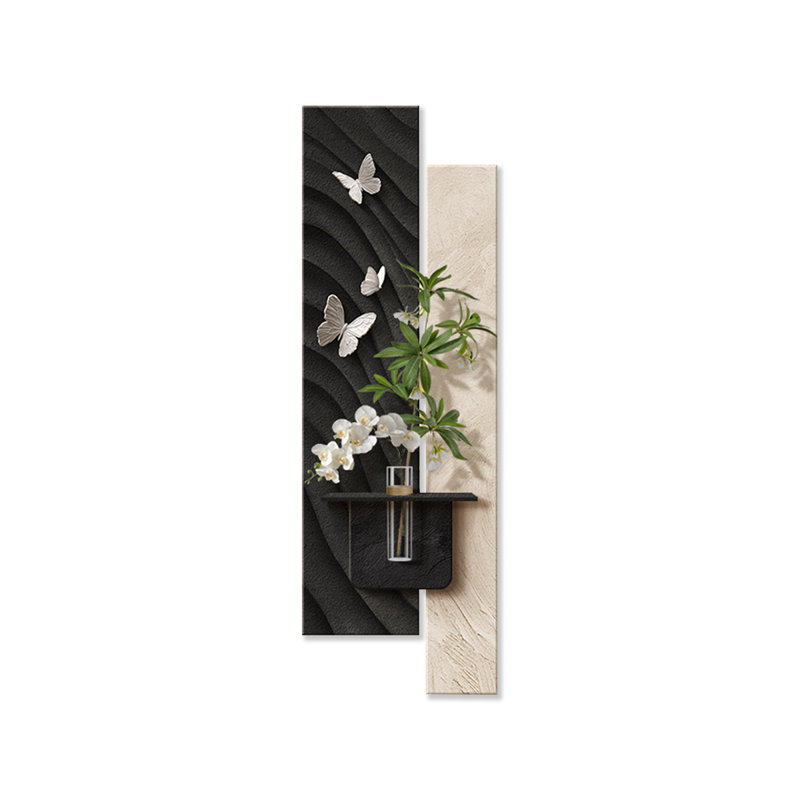 Art mural blanc et noir en bois massif de grès rectangulaire, H 39,37 po x l 12,99 po