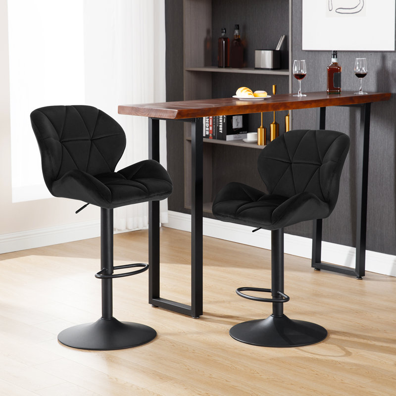 Dequavious Swivel Upholstered Adjustable Height Counter Stool with Metal Frame, Black
