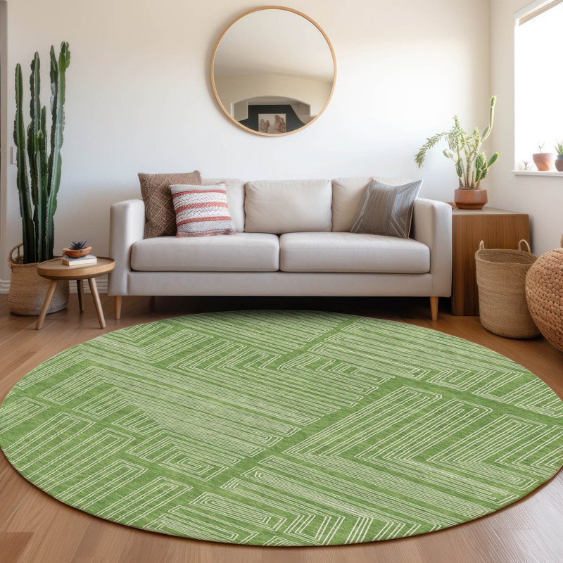 Clayra Green Washable Indoor-Outdoor Rug - , 8' x 8'