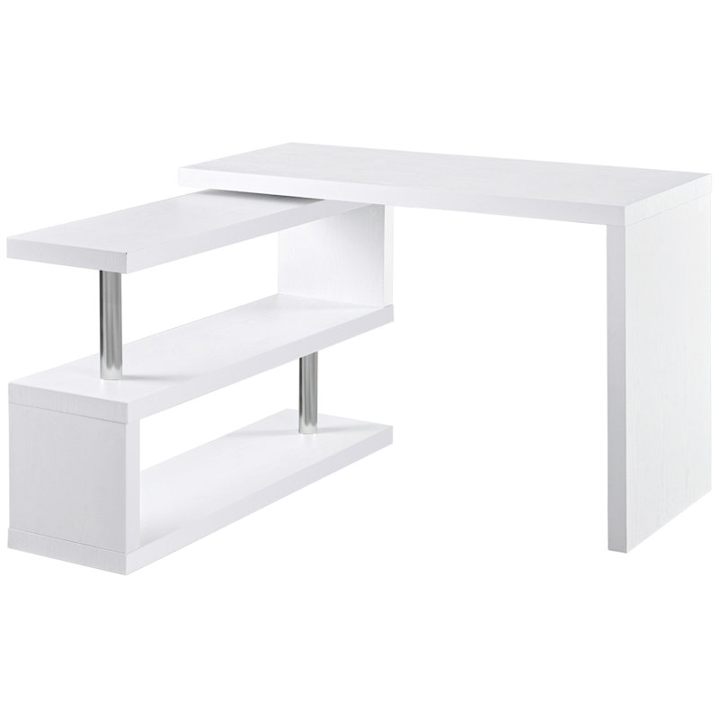 360? Rotating White L-Shaped Corner Computer Desk with 3-Tier Storage Shelves