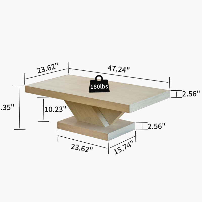 Table basse moderne de 47 po à pieds croisés, conception robuste en forme de X, placage en bois massif, grande table centrale de salon avec amplement d'espace de rangement, chêne délavé