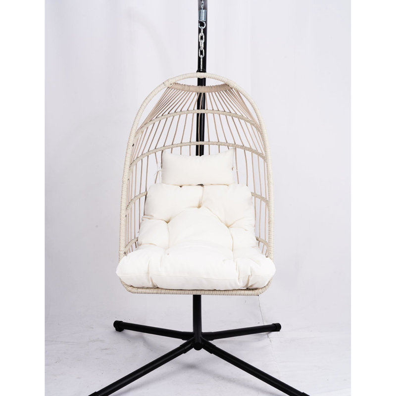 Balancelle de patio avec support - Structure en aluminium couleur pour l'extérieur et l'intérieur et chaîne de suspension en acier robuste à hauteur réglable jusqu'à 350 lb, coussin de siège 100% coton, portatif et respirant