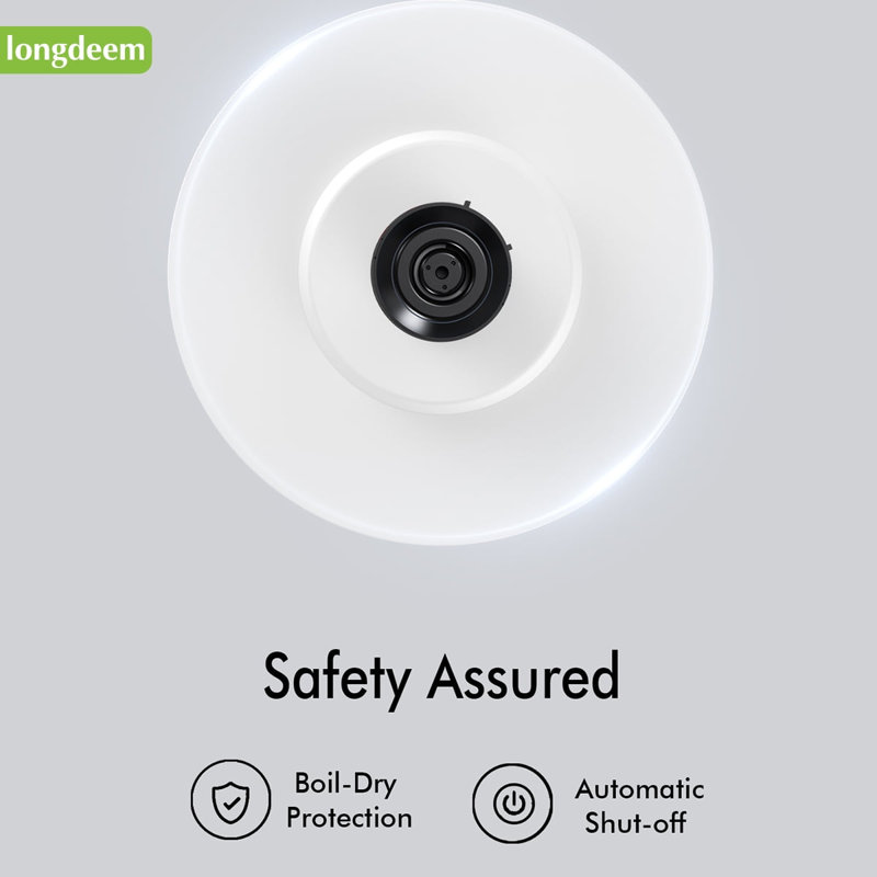 Bouilloire électrique de 1,7 L Longdeem: 1500 W, ébullition rapide, arrêt automatique, acier inoxydable, blanc, Blanc