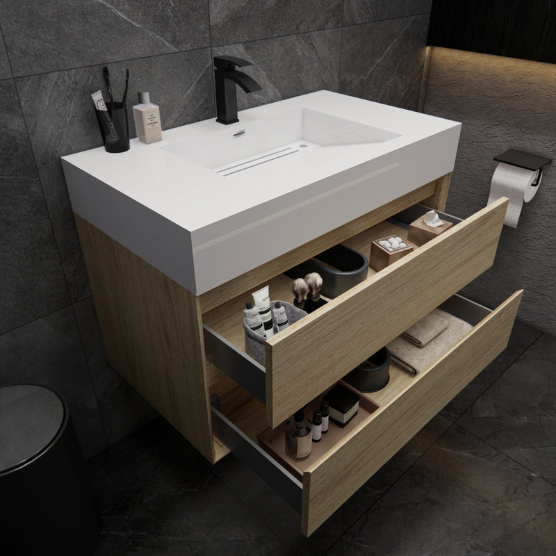 Albizu 35.5" Wall-Mounted Single Bathroom Vanity, Coffee