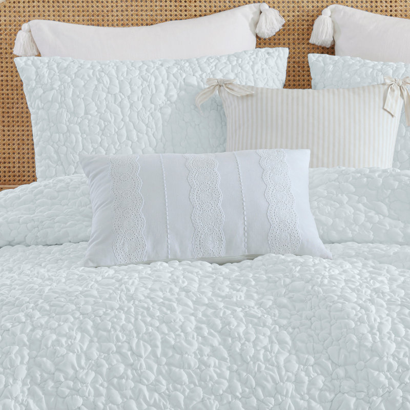 White Cotton Eyelet Embroidered 14" x 20" Throw Pillow